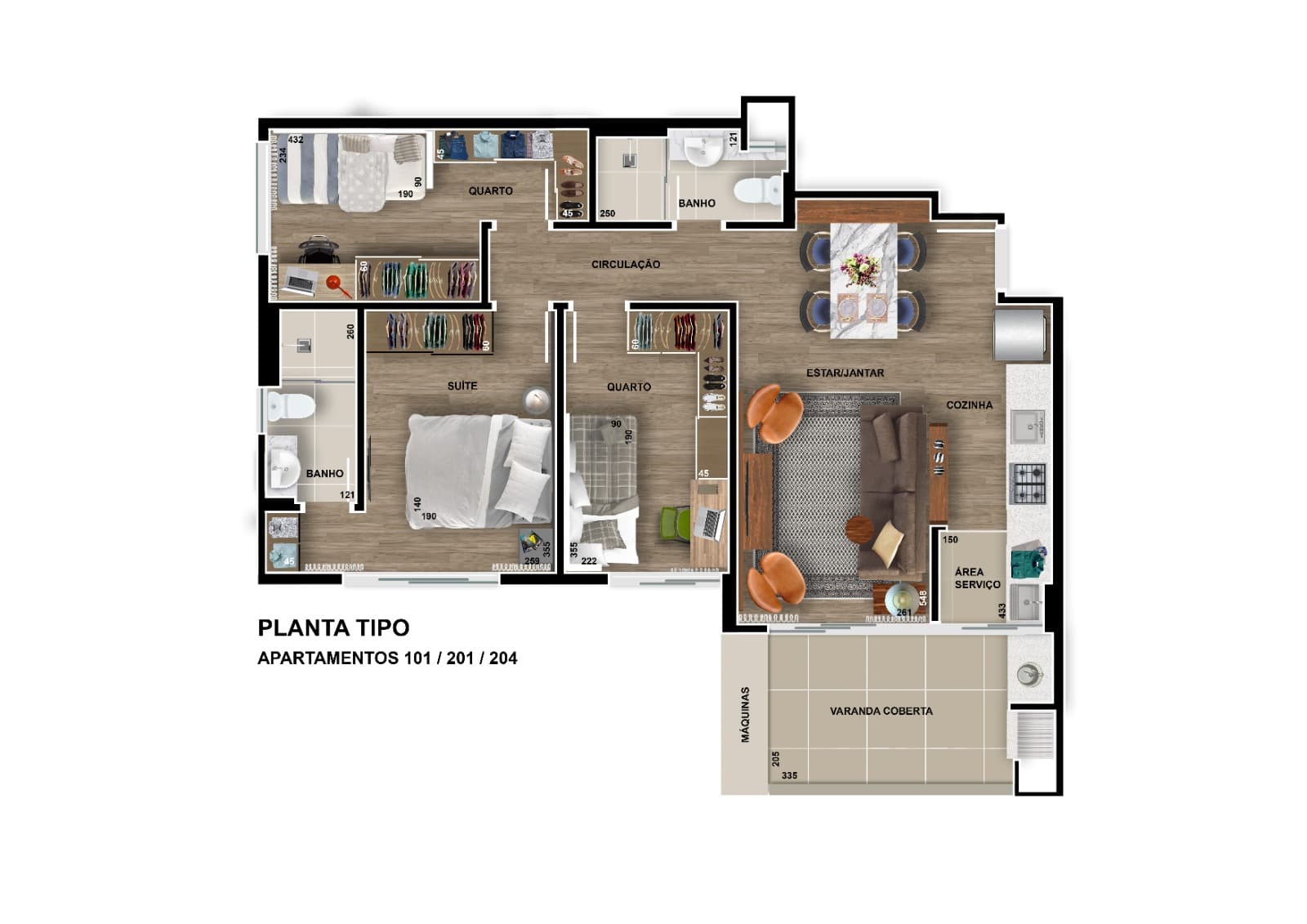 Planta tipo apartamentos 101 201 e 204